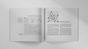 A square format zine spread with illustrations of plotted points connected by dotted lines