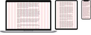 A laptop displaying a 14-column article layout grid, a tablet displaying an eight-column article layout grid, and a smartphone displaying a four-column article-layout grid