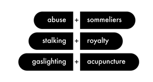 Keyword combination options: abuse + sommeliers, stalking + royalty, gaslighting + acupuncture