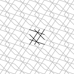 A tile pattern of tangled diagonal lines