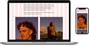 A laptop and a smartphone. The laptop displays two images side by side in an article layout. The smartphone displays the same images stacked in an article layout.