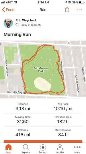 Strava screenshot: A 3.13-mile run at an average pace of 10:10/mile