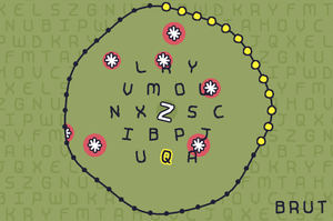 Game screenshot with a circle filled with letters