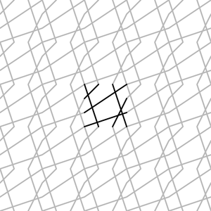 A tile pattern of tangled diagonal lines