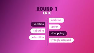 Keyword set 1: vacation, suburbia, education. Keyword set 2: medicine, secret, kidnapping, wrongly accused